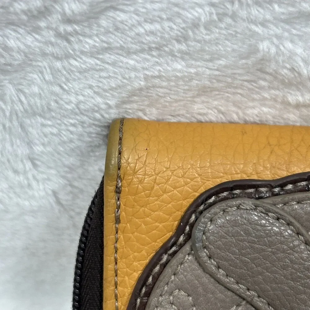 Chala Yellow Leather Zip-Around Wristlet with Sloth Applique